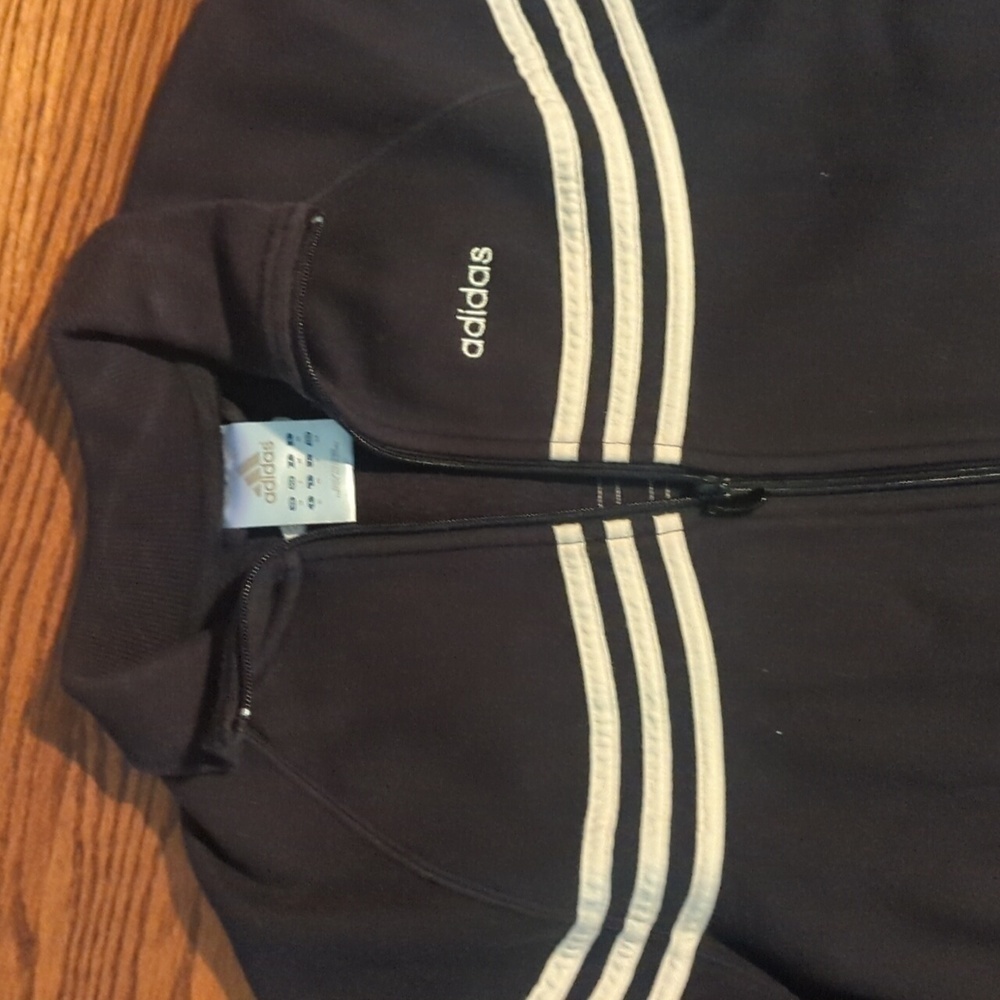 Adidas cotton blend Preppy zip front white stripes Black Track Jogger Jacket S - Picture 3 of 8